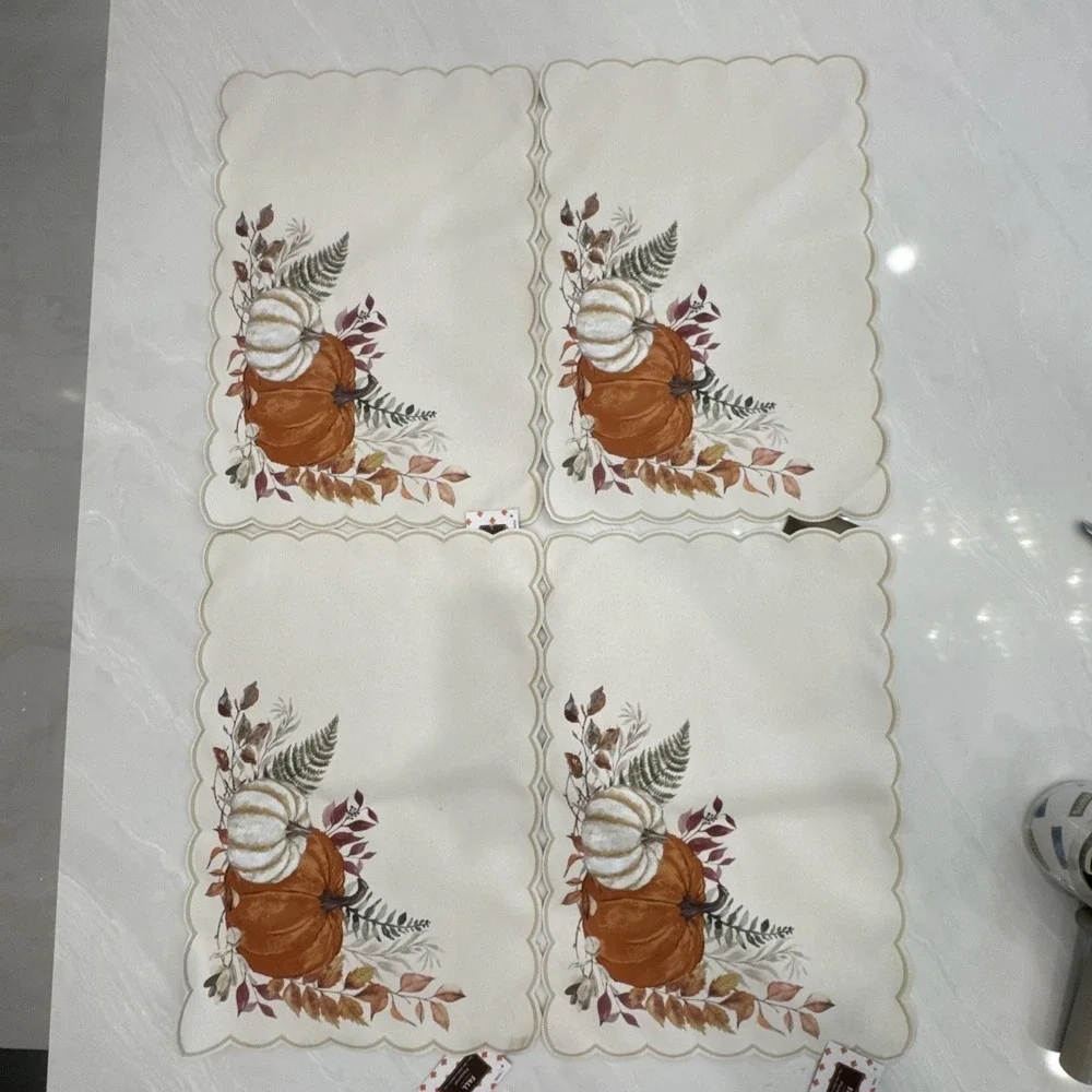 Fall Autumn Placemats Set of 4 Pumpkins Leaves 13x19 Beige Orange NEW